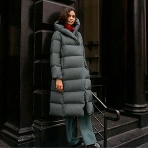 Babaton Duvet Puffer in Smokey blue green down puffer sz med